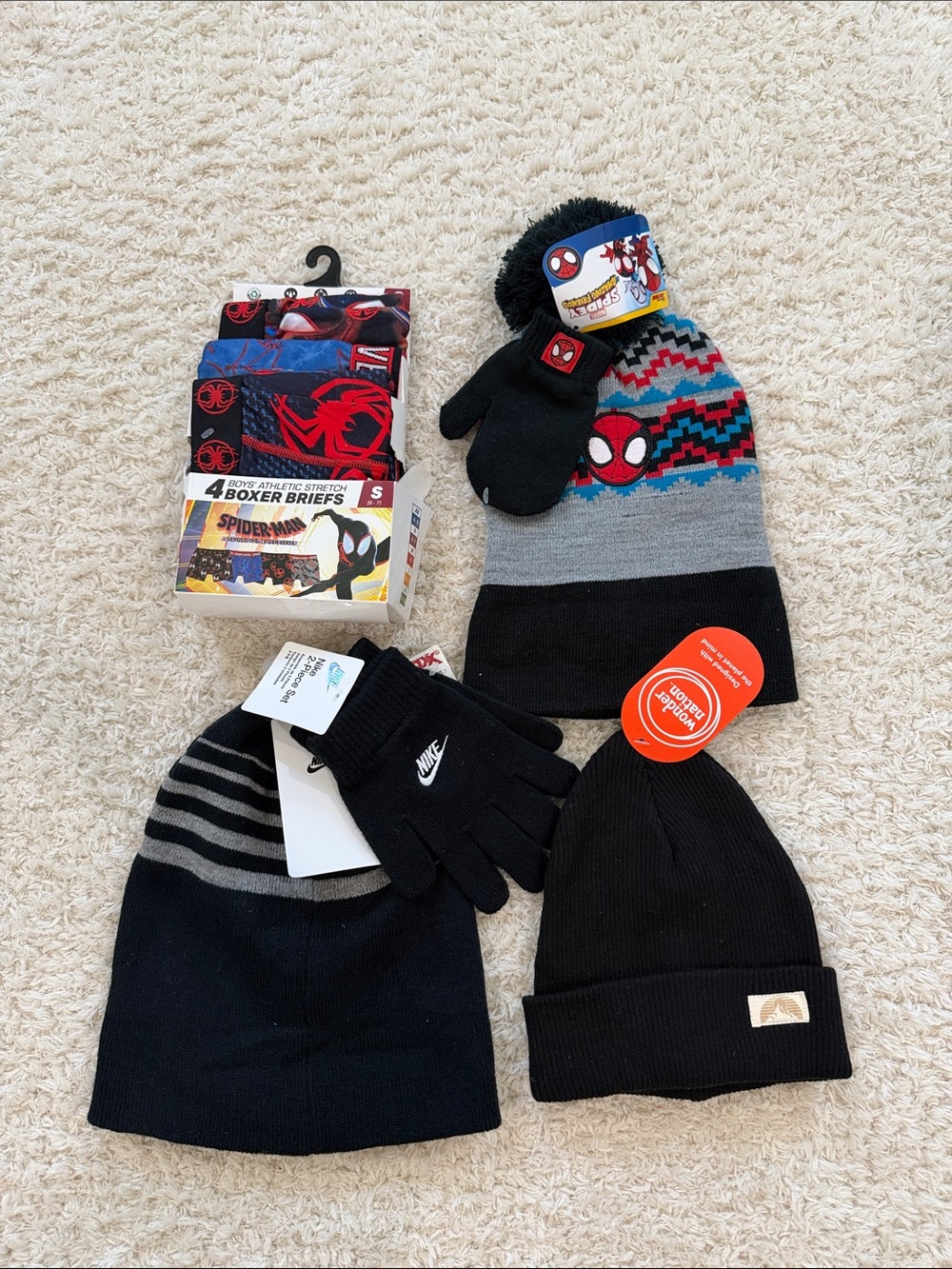 Spiderman Black, Gray & Blue Knit Hat with Mittens Set